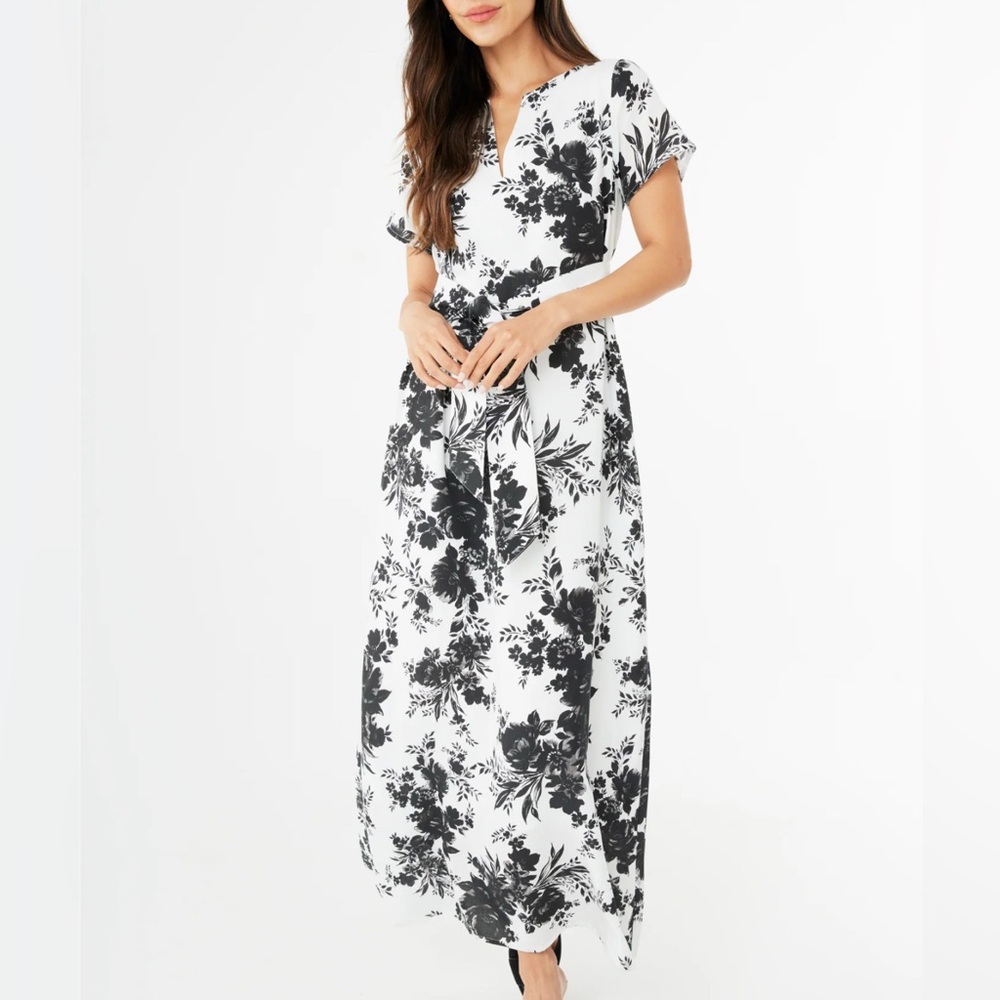 Abbey Glass Heidi Kaften Floral Black and White Maxi Dress NWT - Picture 2 of 6